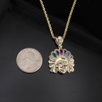 Real 10K Gold Indian Head Pendant + 2mm Chain