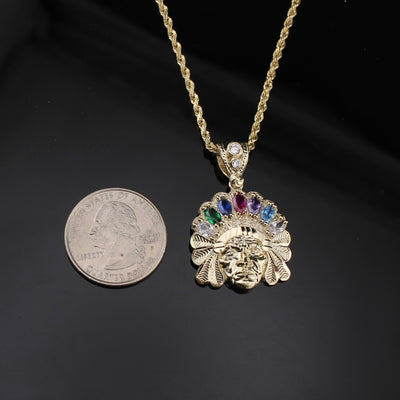 10K Indian Head Pendant + 2mm Chain