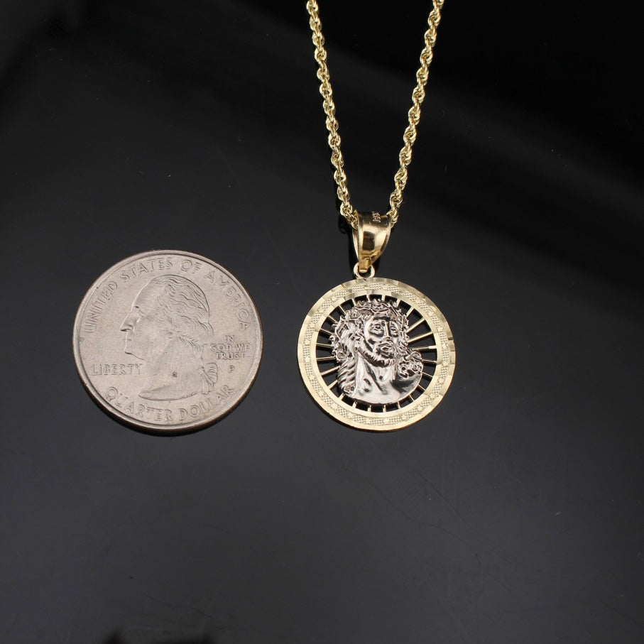 Real 10K Gold Jesus Pendant + 1.5mm Rope Chain