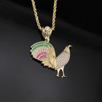 Colgante de gallo de oro de 10K real + cadena de 2 mm