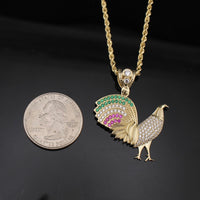 Colgante de gallo de oro de 10K real + cadena de 2 mm