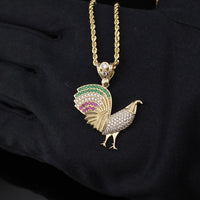 Colgante de gallo de oro de 10K real + cadena de 2 mm