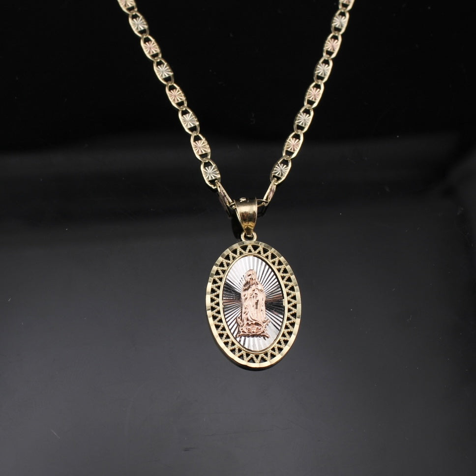 10K Mother Mary Pendant & Valentino Chain