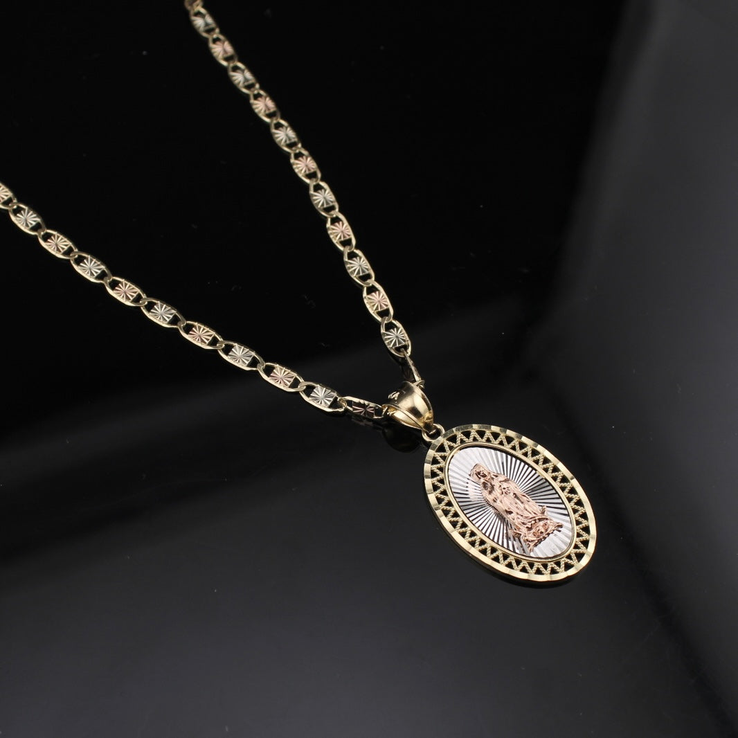 Real 10K Gold Mother Mary Pendant & Valentino Chain