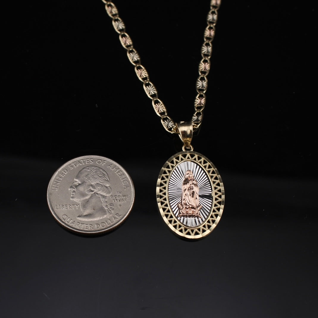 10K Mother Mary Pendant & Valentino Chain