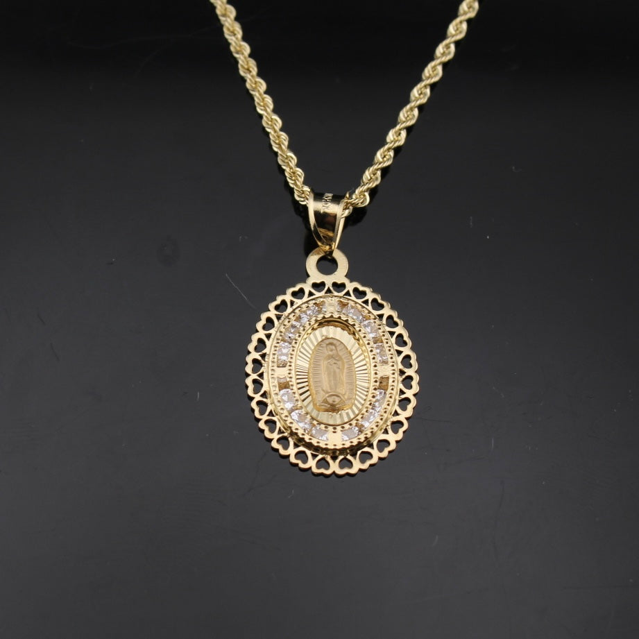 Real 10K Gold Mother Mary Pendant & Rope Chain