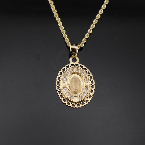 Real 10K Gold Mother Mary Pendant & Rope Chain