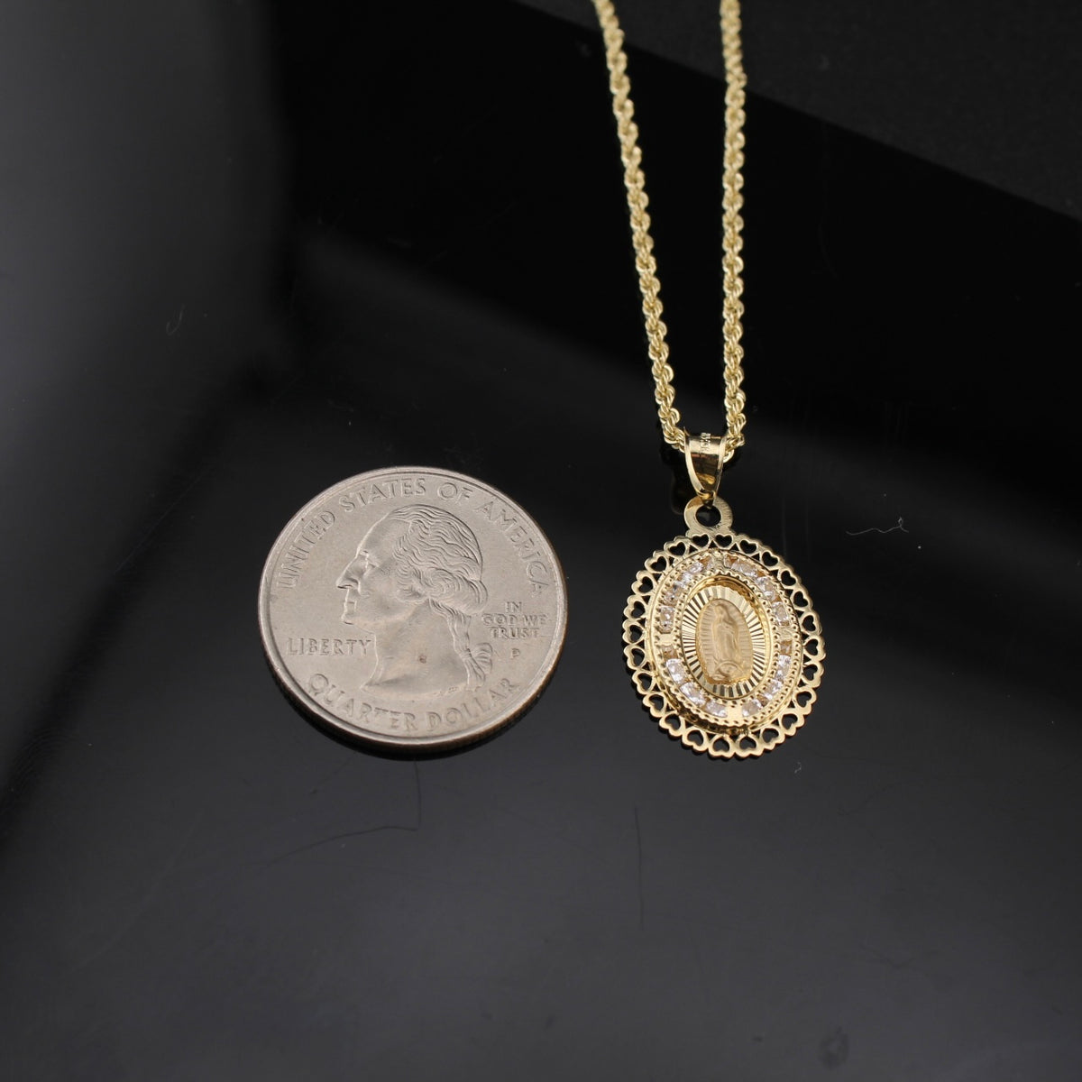 Real 10K Gold Mother Mary Pendant & Rope Chain
