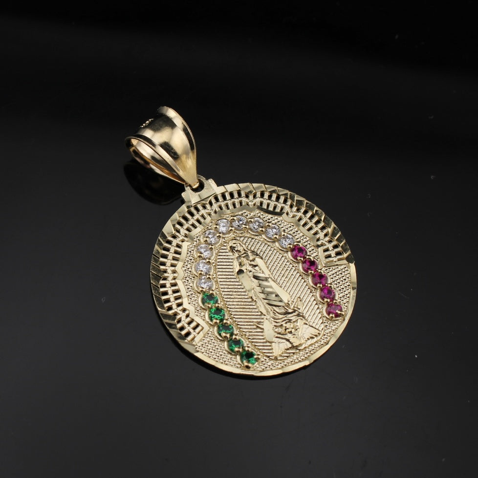 Real 10K Gold Round Virgin Mary Pendant