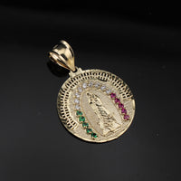 Real 10K Gold Round Virgin Mary Pendant