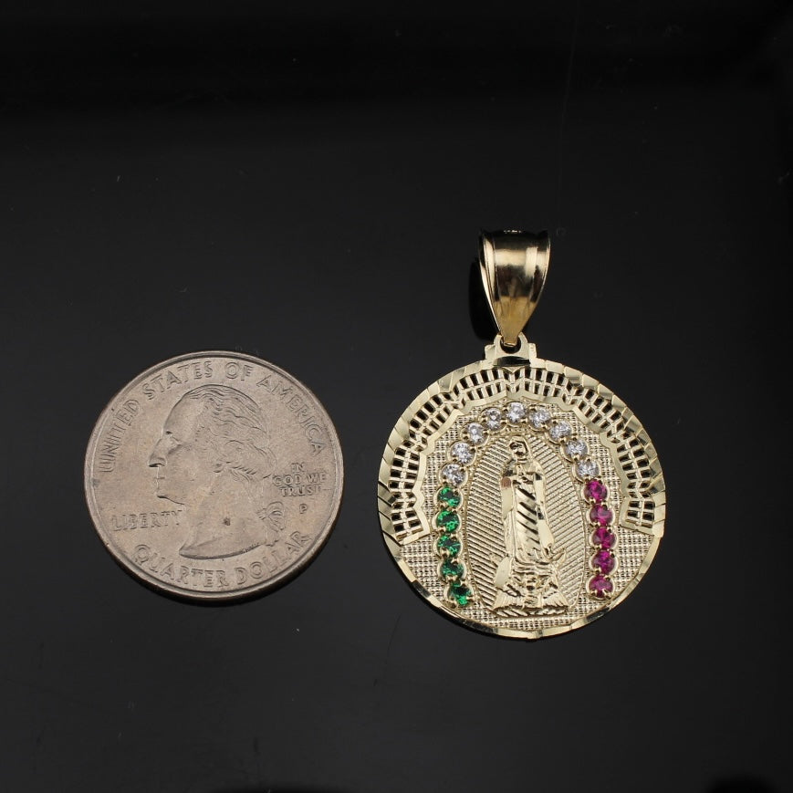 Real 10K Gold Round Virgin Mary Pendant