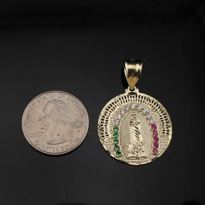 10K Gold Round Virgin Mary Pendant