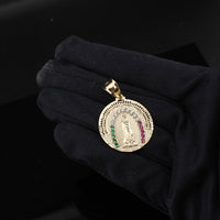 Real 10K Gold Round Virgin Mary Pendant