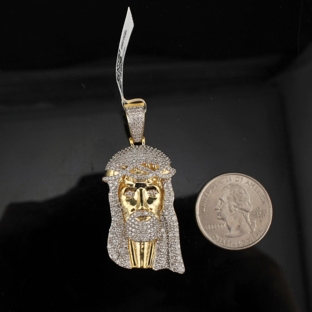 10K Diamond Jesus Face Pendant