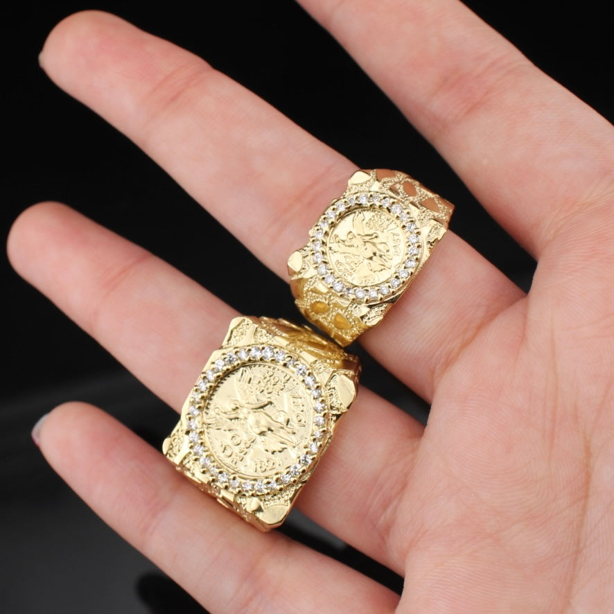 Real 10K Gold Centenario Nugget Ring