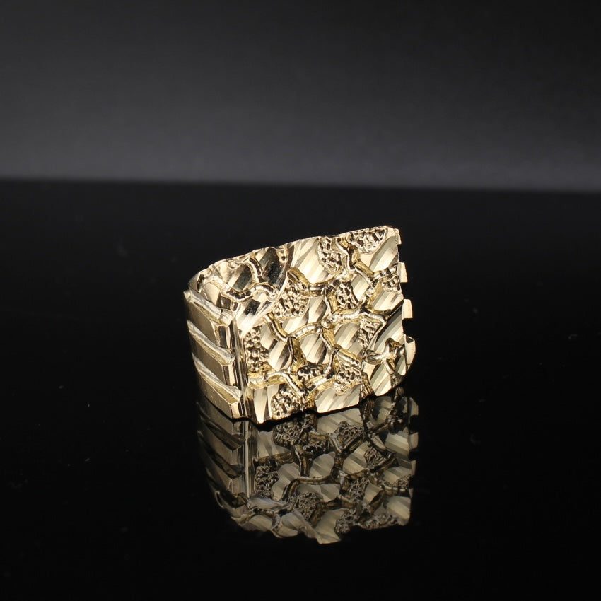 Anillo grande de pepita de oro de 10K auténtico
