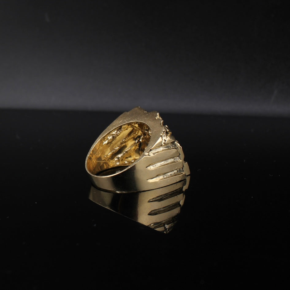 Anillo grande de pepita de oro de 10K auténtico