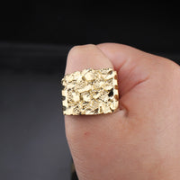 Anillo grande de pepita de oro de 10K auténtico