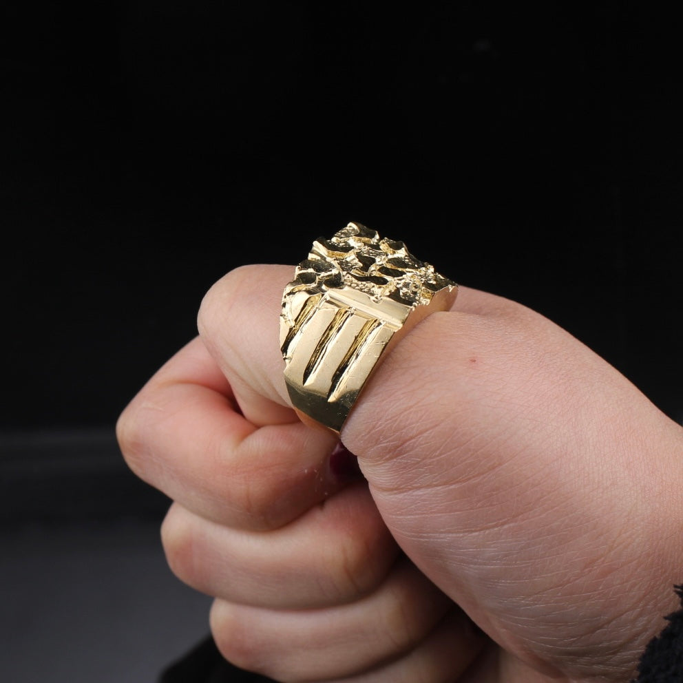 Anillo grande de pepita de oro de 10K auténtico