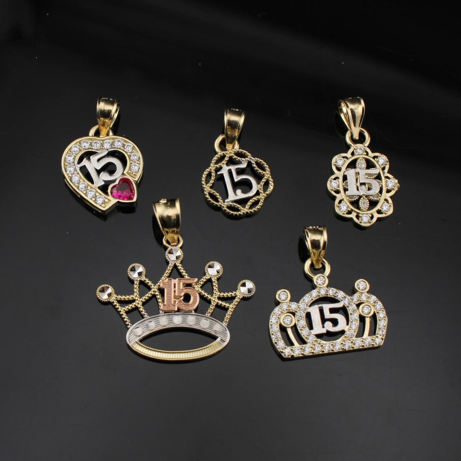 10K Gold Quinceañera Pendants - on black background - ICEbyAK