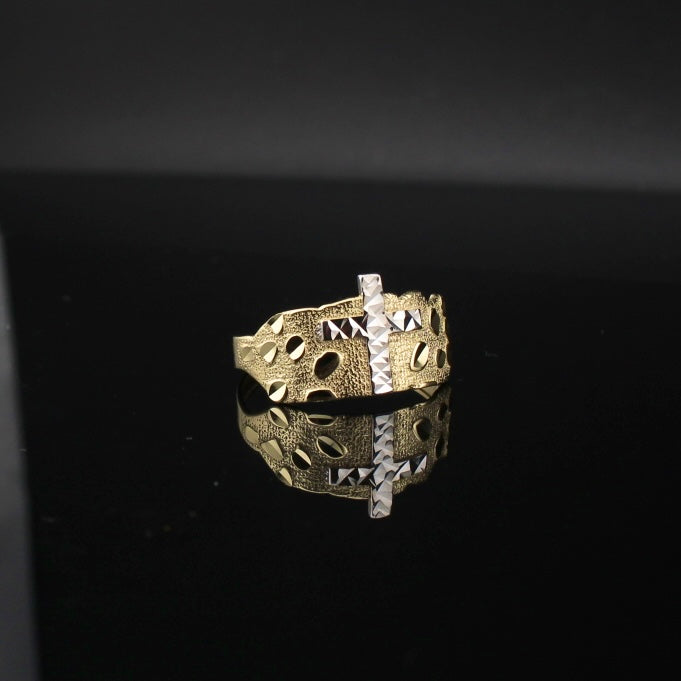 Anillo de oro de 10K auténtico con pepita y cruz