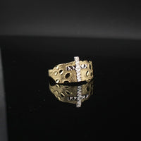 Anillo de oro de 10K auténtico con pepita y cruz