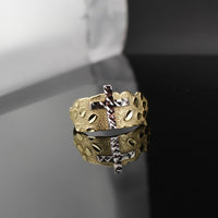 Anillo de oro de 10K auténtico con pepita y cruz
