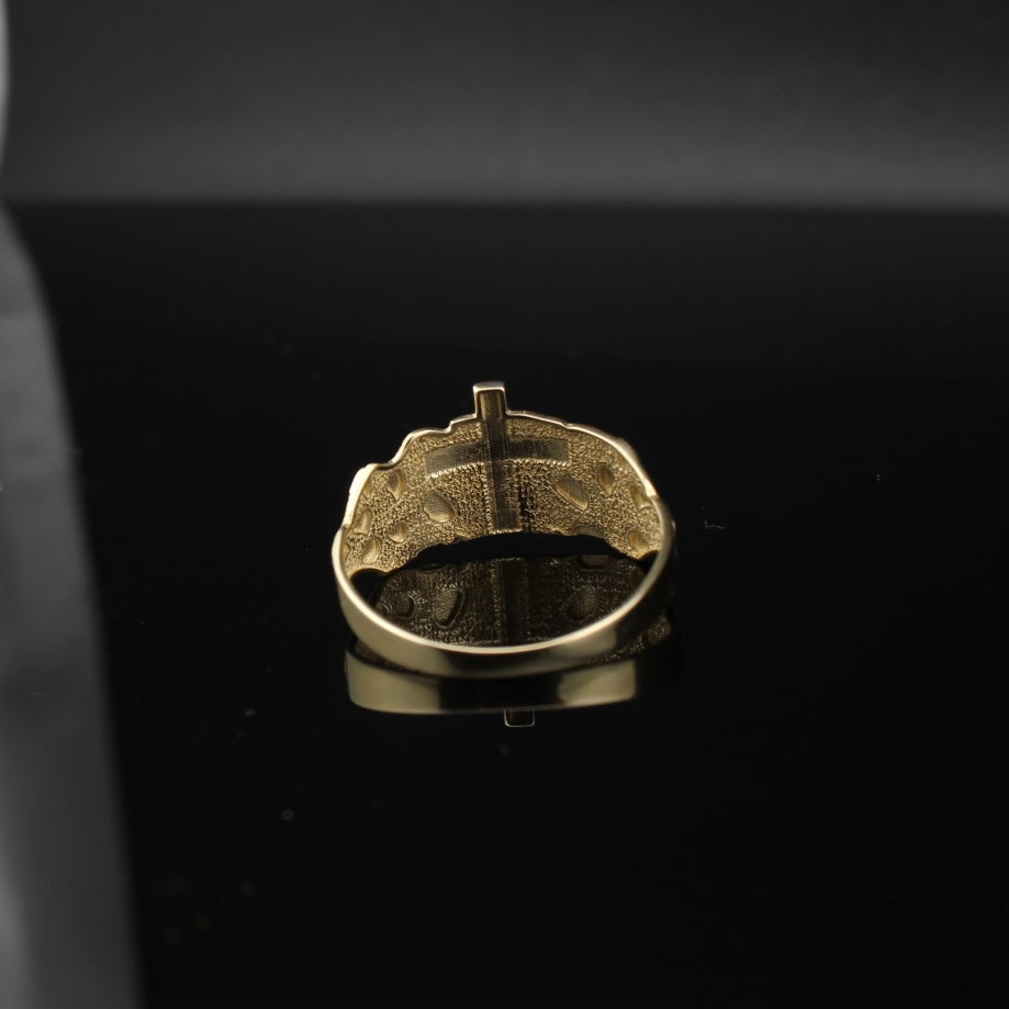 Anillo de oro de 10K auténtico con pepita y cruz
