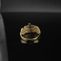 Anillo de oro de 10K auténtico con pepita y cruz