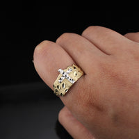 Anillo de oro de 10K auténtico con pepita y cruz