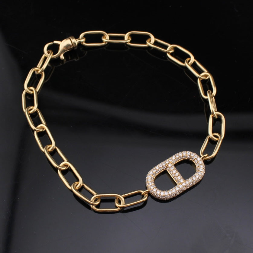 Real 18K Gold Diamond Paperclip Bracelet