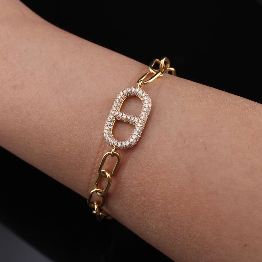 Real 18K Gold Diamond Paperclip Bracelet
