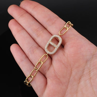 18K Gold Diamond Paperclip Bracelet
