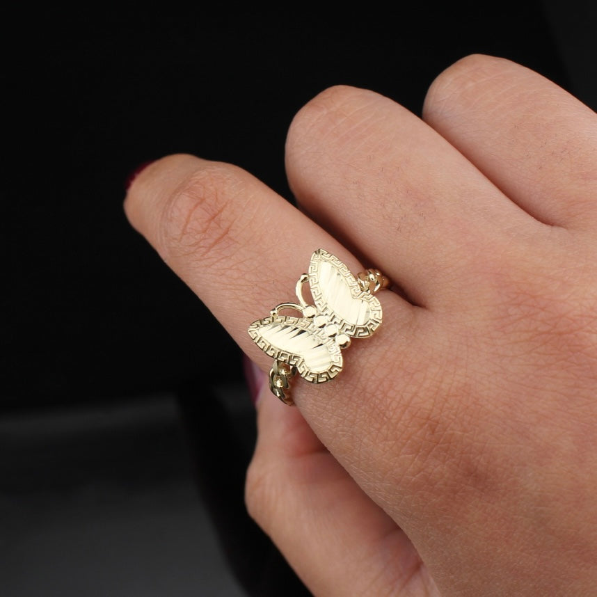 Anillo de mariposa de oro de 10K auténtico