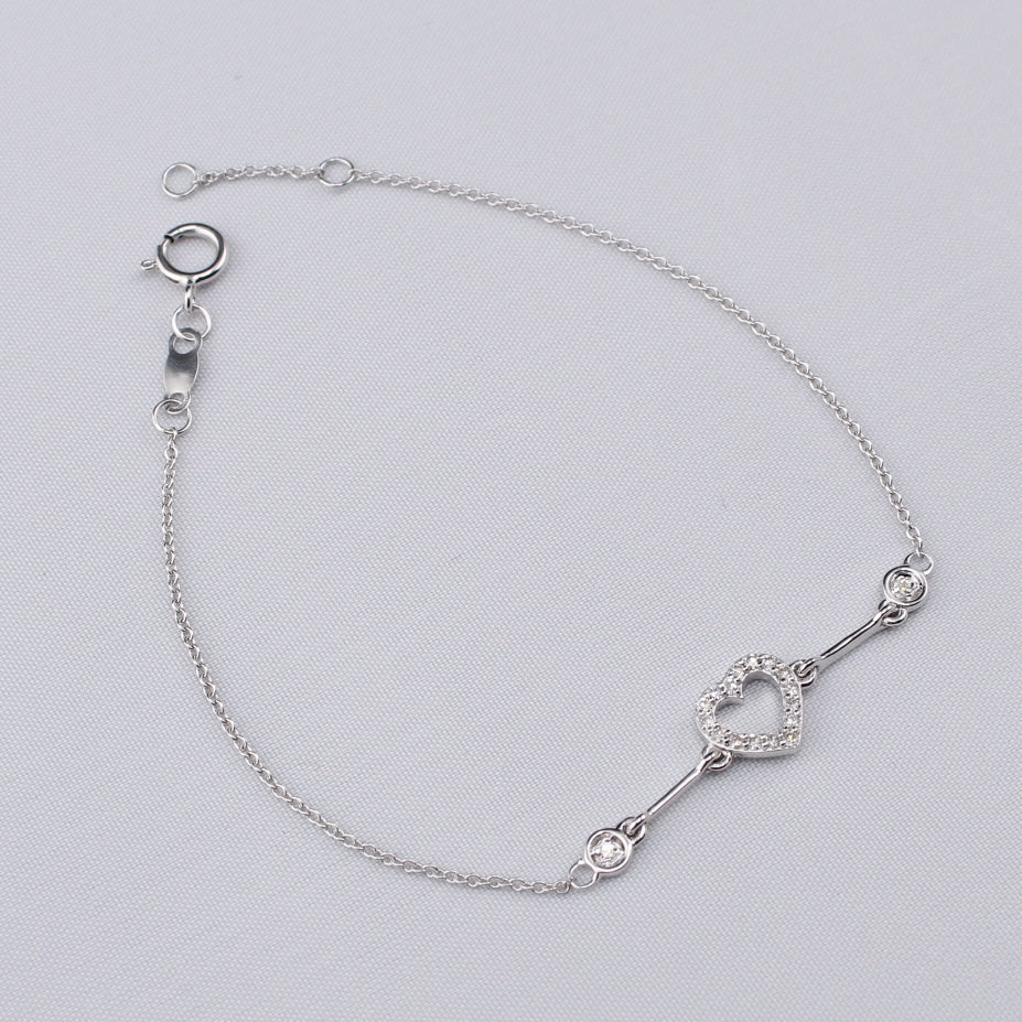 Pulsera de corazón con diamantes de oro de 14 quilates auténtico