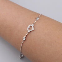 Pulsera de corazón con diamantes de oro de 14 quilates auténtico
