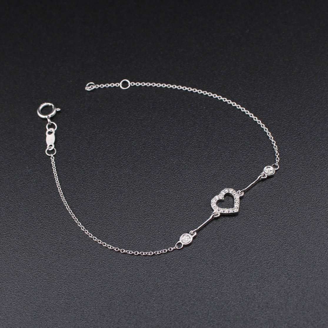 Pulsera de corazón con diamantes de oro de 14 quilates auténtico