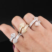 Anillo de doble corazón de diamante de oro de 10K real