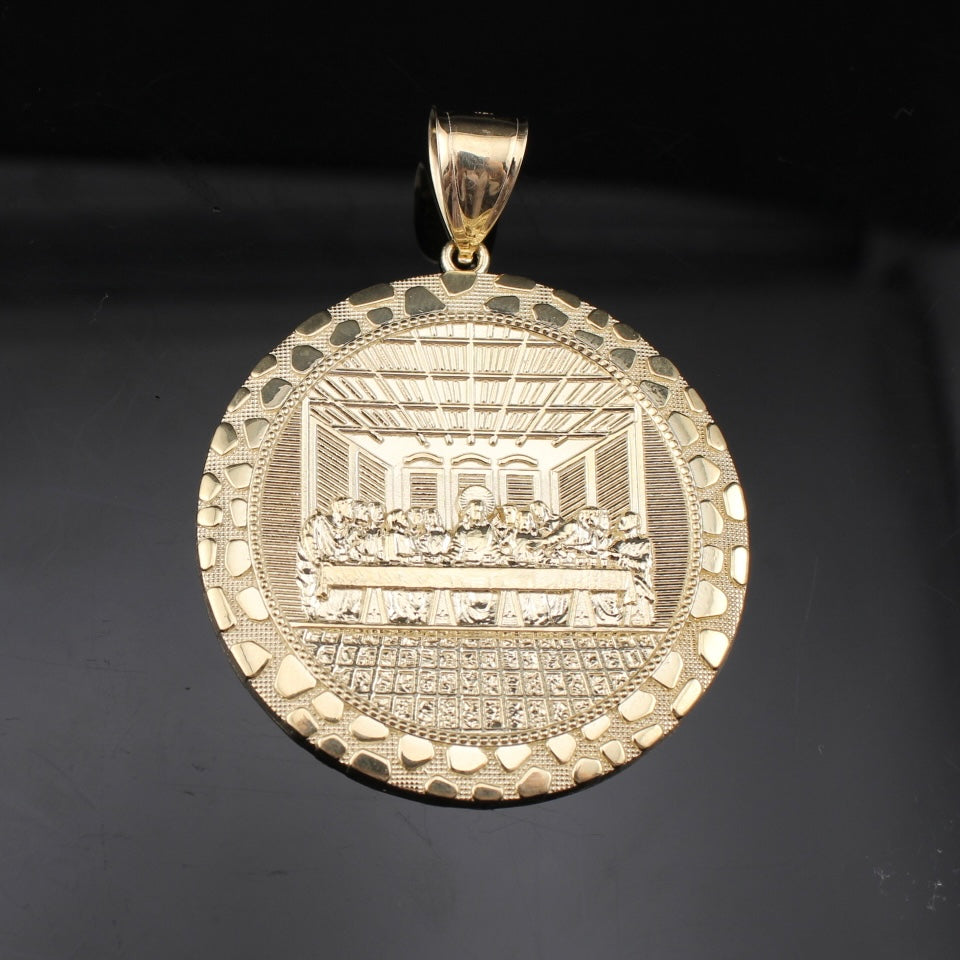 10K Gold Last Supper Round Nugget Pendant Large