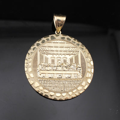 10K Gold Last Supper Round Nugget Pendant Large