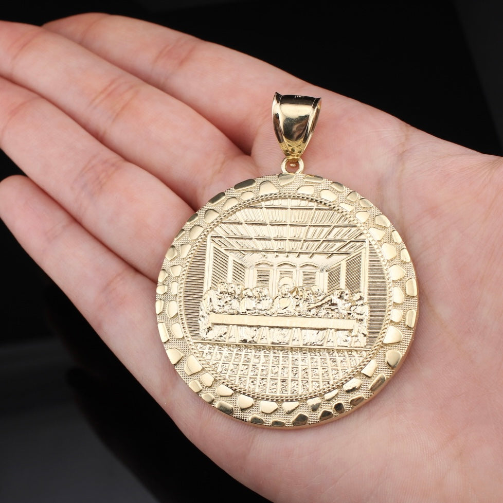 10K Gold Last Supper Round Nugget Pendant Large