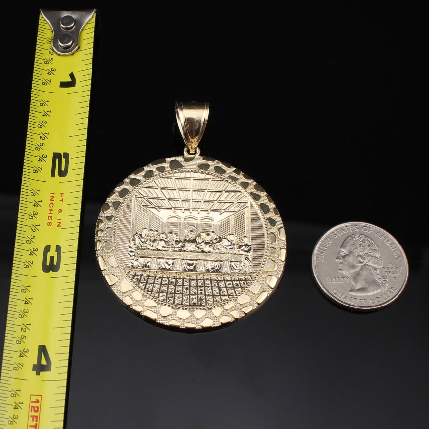 Colgante redondo grande de la Última Cena en oro de 10 quilates auténtico