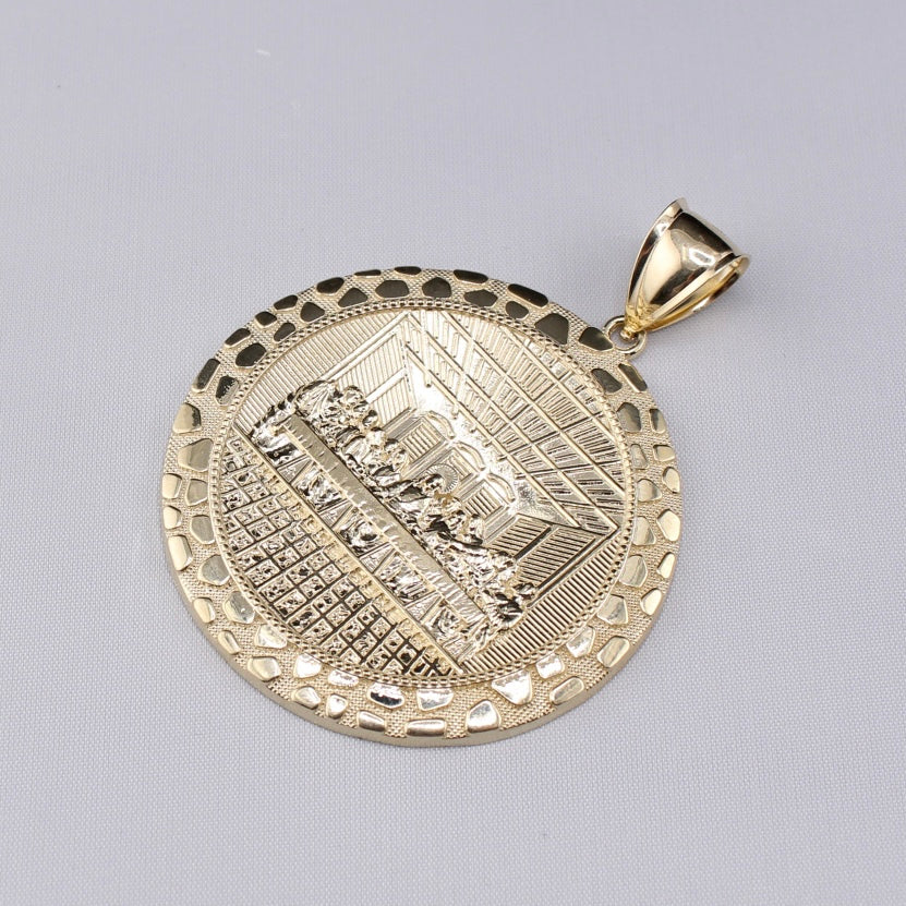 10K Gold Last Supper Round Nugget Pendant Large
