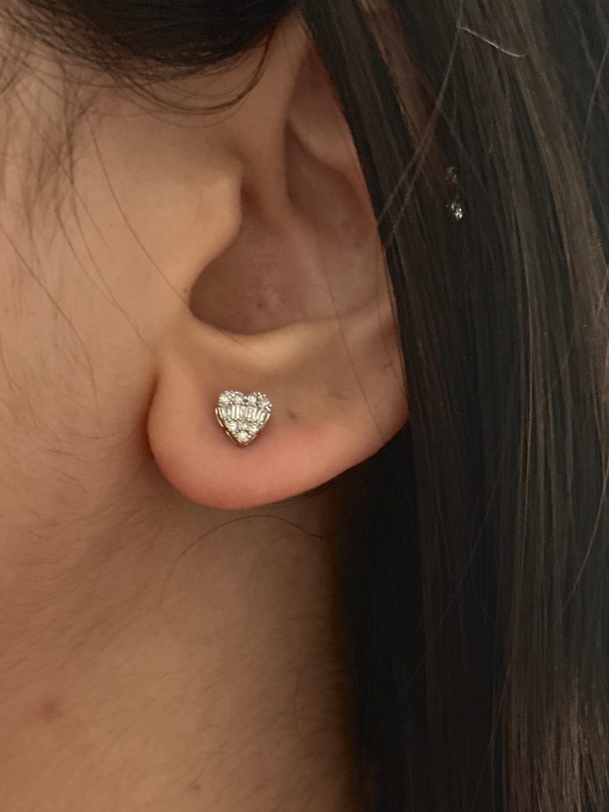 Real 14K Yellow Gold Heart Stud Earrings