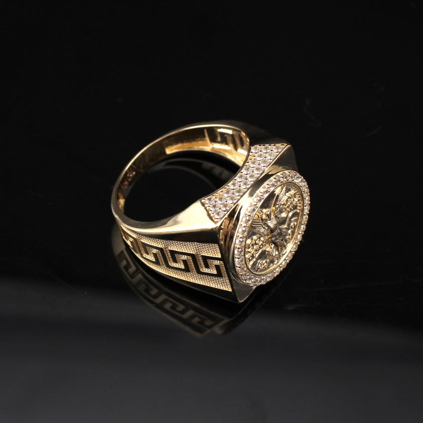 Anillo con diseño griego de 50 pesos en oro de 10K auténtico