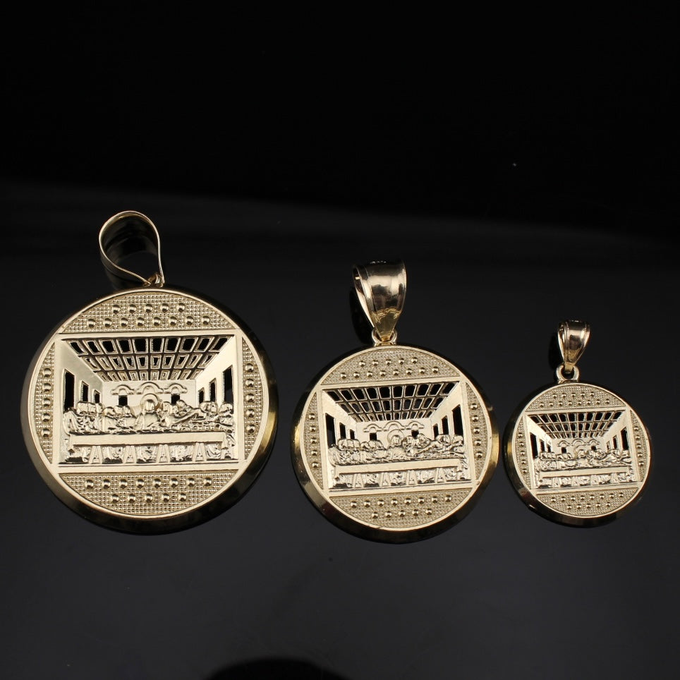 Real 10K Gold Last Supper Round Pendant