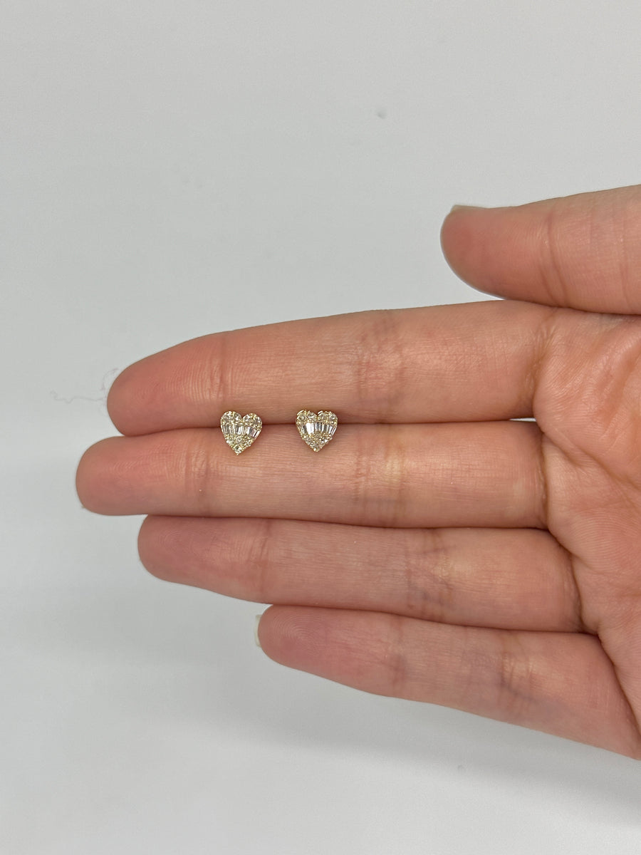 14K Yellow Gold Heart Stud Earrings