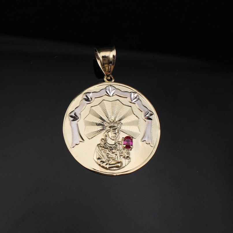 Colgante de rubí de la Virgen María de oro auténtico de 10 quilates