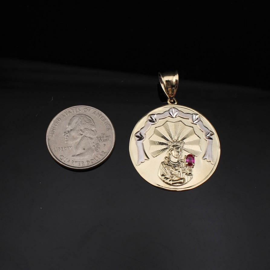 Colgante de rubí de la Virgen María de oro auténtico de 10 quilates