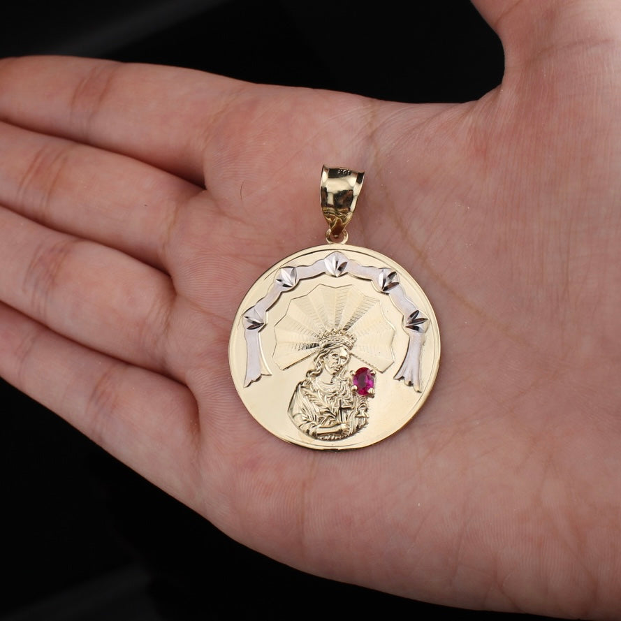 Colgante de rubí de la Virgen María de oro auténtico de 10 quilates